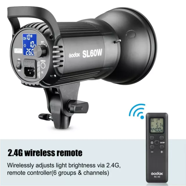 Godox SL-60W 5600K LED Video Studio Light Photography Lighting Bowens + Remote 3