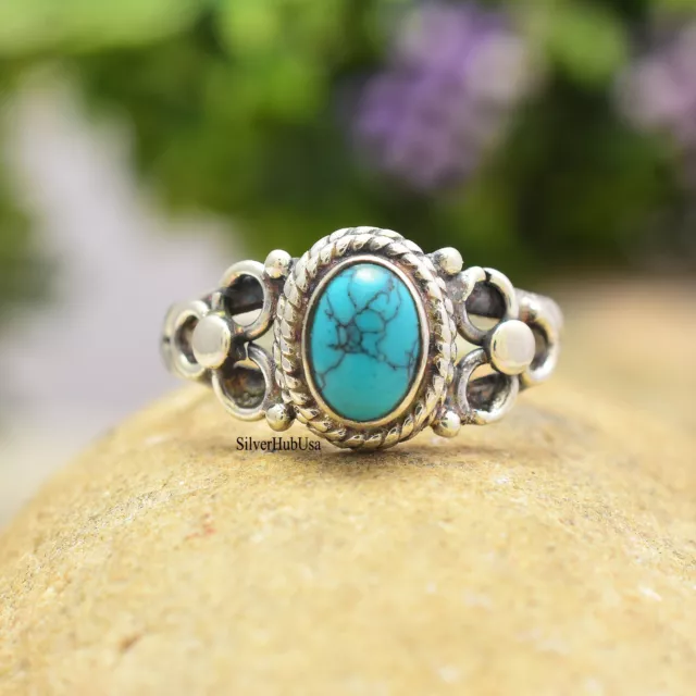 Pretty Santa Rosa Turquoise 925Sterling Silver Ring Valentine Day Jewelry HK-170