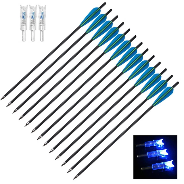 20inch Carbon Crossbow Bolts Arrows with 3pcs LED Lighted Nocks Hunting at Night