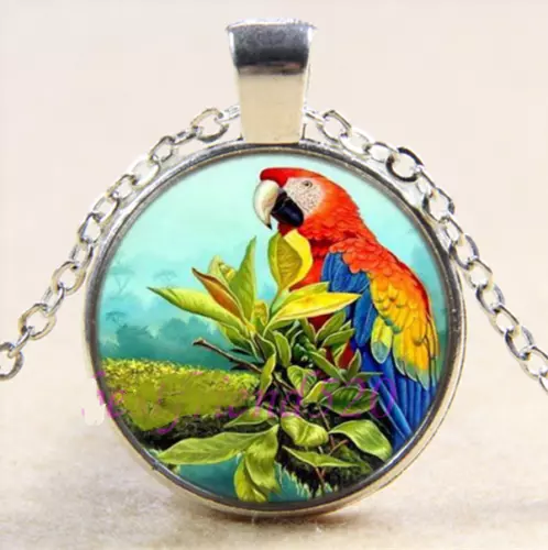 PARROT BIRD COLORFUL  pendant 20" Sterling Silver 925 necklace chain female mom