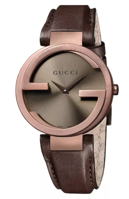 Gucci Interlocking G Women's Brown Leather Swiss Made Quartz Watch YA133309