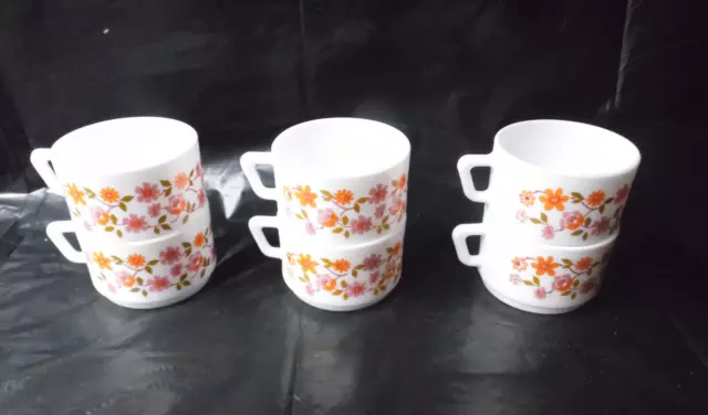 Lot De 6 Tasses Cafe  Fleur Orange Scania Annee 70 Tres Bon Etat