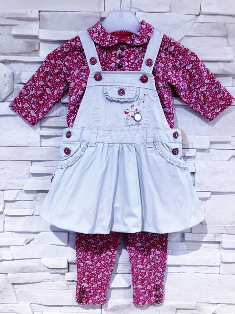 Ensemble 3 Pièces Bébé Fille DPAM - Motifs Cœurs & Broderies Fantaisie - Taille 18 Mois