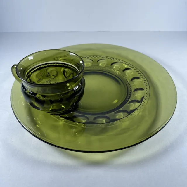 Vintage Green Depression Glass Plate & Cup Set, Tiffin "Thumb Print" Design