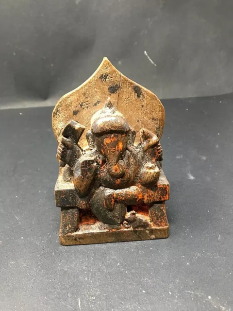 Ancient Rare Wooden Hand Carved Hindu Temple Deity Lord Ganesha Sculpture