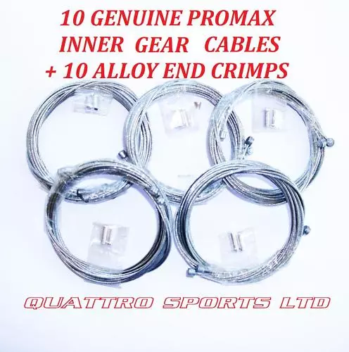 10 X Universal Cycle Inner Gear Cables + 10 Alloy Crimps, Road, Mtb, Shimano Etc
