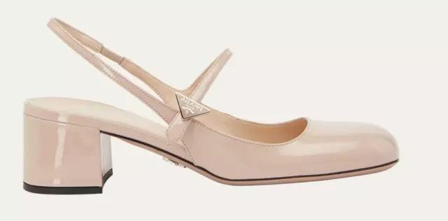 Prada Women Cipria Nude Patent Leather Outsole Mary Jane Slingback Pumps Shoes