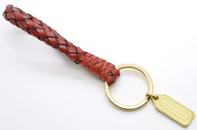 小物 Vintage Coach Braided Leather Keyfob New New Coach Red Braided Leather Loop Brass Keychain/ Ring Fob