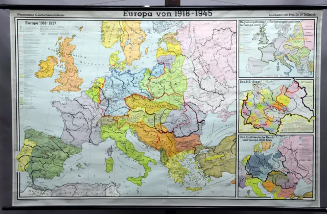 Vintage Pull Down Map Europe 1918 1945 Germany France Great Britain