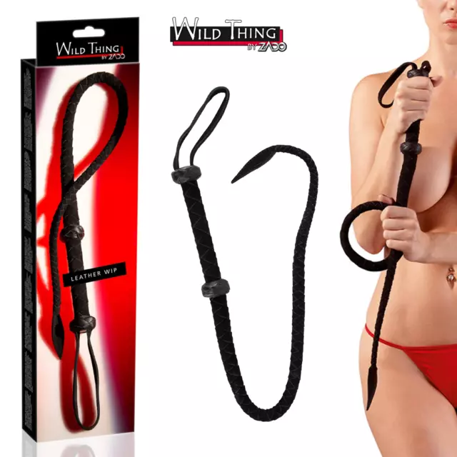 Lunga Frusta Nera in Pelle Intrecciata a Punta Piatta Wild Thing BDSM Fetish