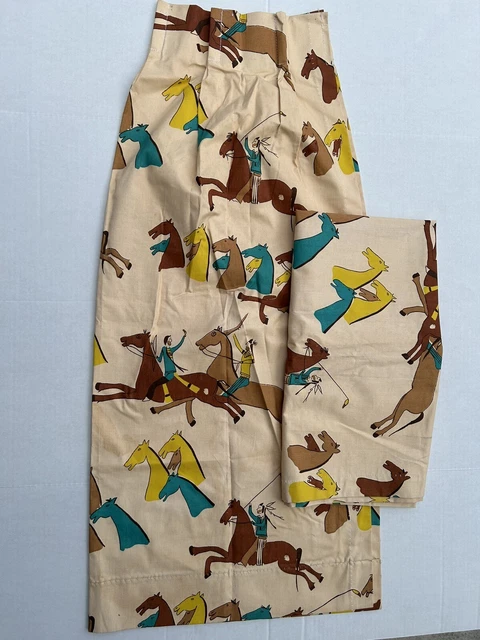 Pair VTG MCM Atomic 40x43 Western Cowboys Native American Curtain Drapery Panels
