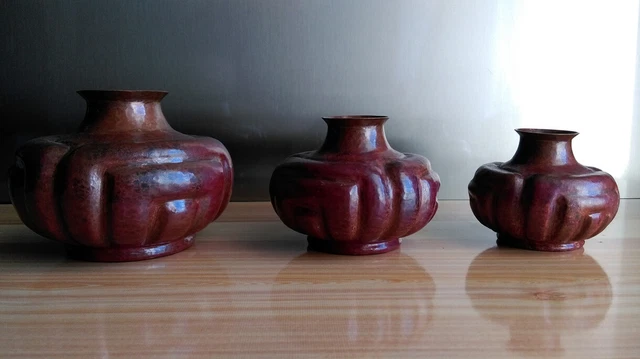 Ensemble de 3 vases en terre cuite émaillée