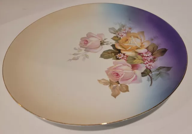 OG Germany 12" Round Serving Platter/Chop Plate w/ Pink & Yellow Roses ~VTG ~EUC