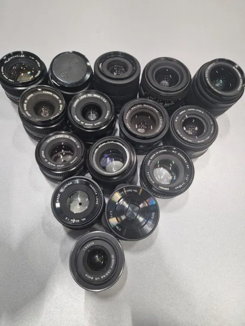 Lot of 15 Zoom Lens Various Models 28mm/35-80mm/18-55mm/10-30mm/50mm For Parts