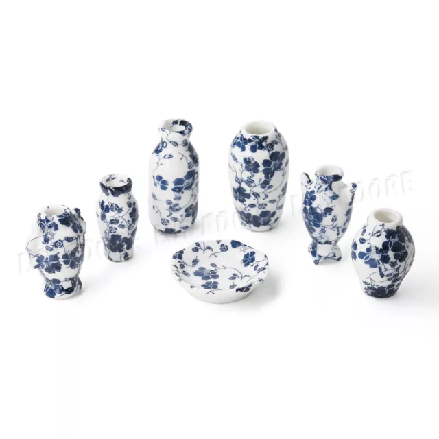 1:12 Miniature Porcelain Flower Vases Set Dollhouse Furniture Accessories Decor