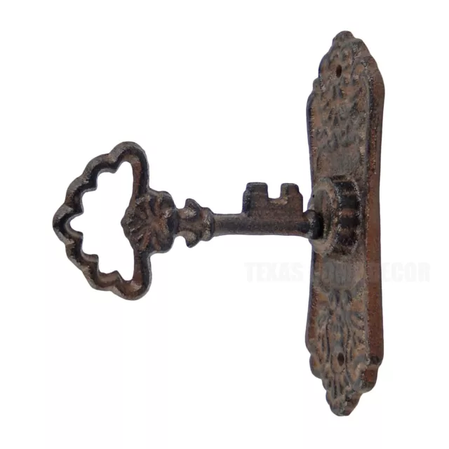 Key in Lock Wall Hook Cast Iron Coat Towel Purse Hanger Antique Style Door Plate