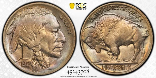 1917-D Buffalo Nickel Pcgs Au55 Cac - Very Pq!