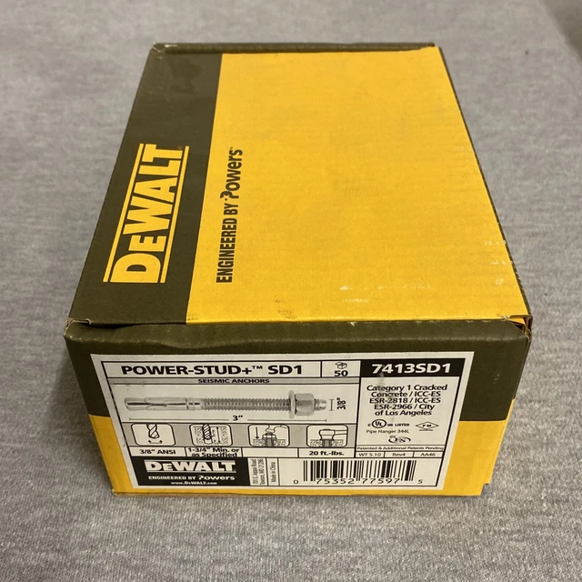 Pack of 50 Dewalt 7413SD1 Concrete Wedge Anchor SDI 3/8 x 3-Inch