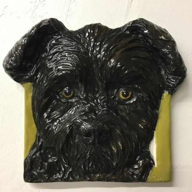 Affenpinscher Terrier Dog 3d Tile Handmade Pet Portrait by Sondra Alexander Art