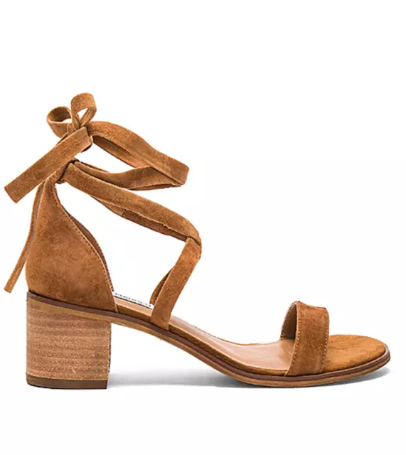 STEVE MADDEN Rizzaa Heel Tan Brown Suede Leather Mid Block Sandal RRP $100 Sz 38 2