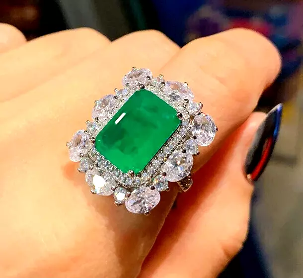 Smaragd Edelstein Labor erstellt Diamant Damen Glamour Ring 18k Gold gefüllt S 7,75 2