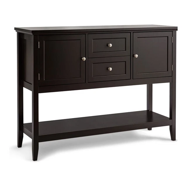 Costway MDF and Pine Wood Sideboard with Drawers & Storage Cabinets in Coffee