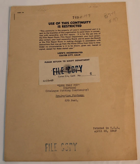 TOM & JERRY * 1949 Original Cartoon TV Script, from the Episode: Love That Pup £ - PicClick UK TOM & JERRY * 1949 Original Cartoon TV Script, from the Episode: Love That Pup £ - PicClick UK