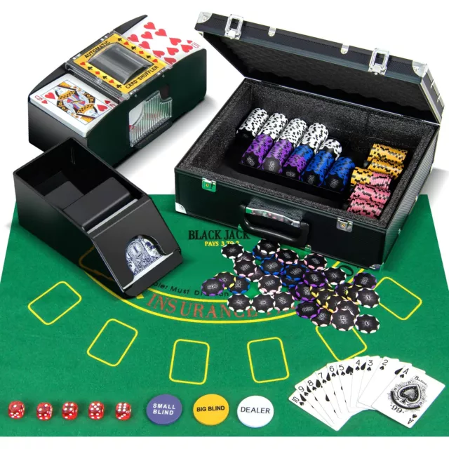 Pokerset Pokerkoffer Alu Pokerchips mit 300 Laser-Chips Poker Komplett Set