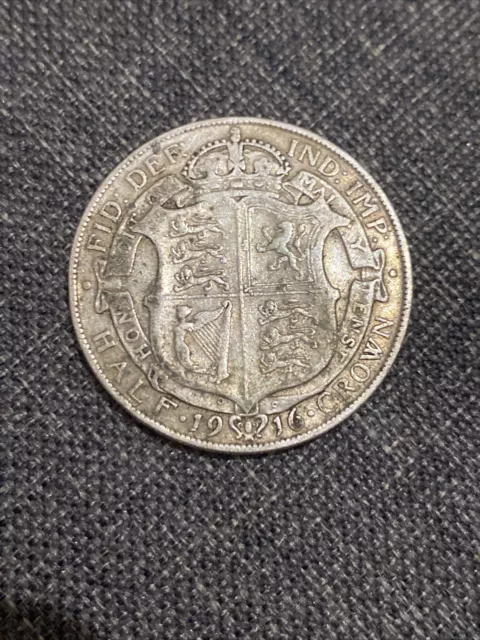 1916 King George V Silver Half Crown Coin 925 (VF Grade) Beautiful Tone #1E