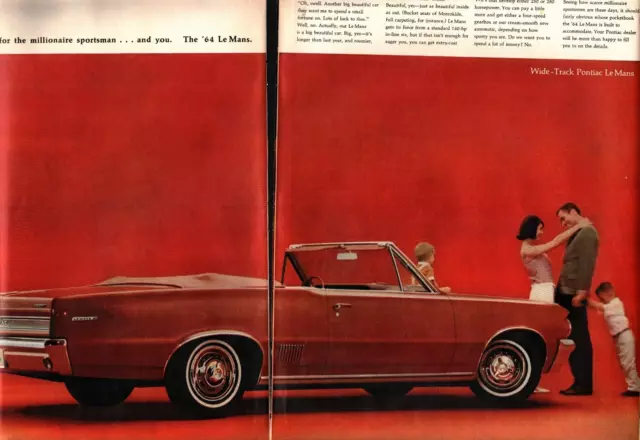 1964 Pontiac Le Mans Sunfire Red Convertible Centerfold Vintage Car Print Ad b8