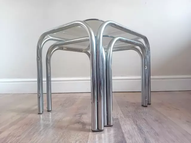 Iconic Original 1970's Mid-Century  Smoked Glass and Chrome Coffee/Drinks Tables