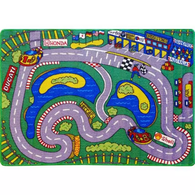 New Childrens Rug GRAND PRIX play Floor Mat Rugs KIDS Activity Car 94cm x 133 cm