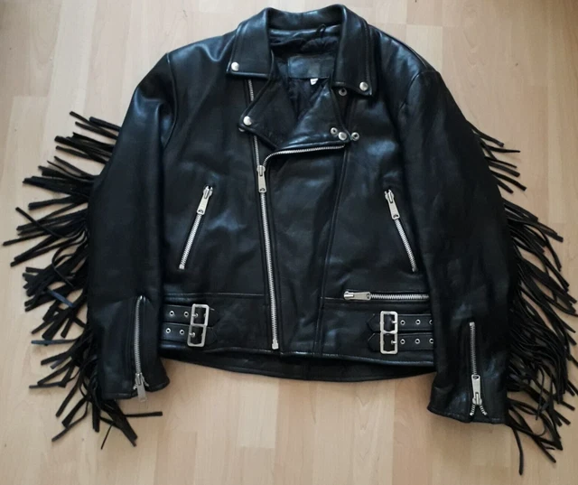 VINTAGE JARVIS BOND Black Leather Motorcycle Jacket Tassled Rocker Biker Size 40 56.99 PicClick UK