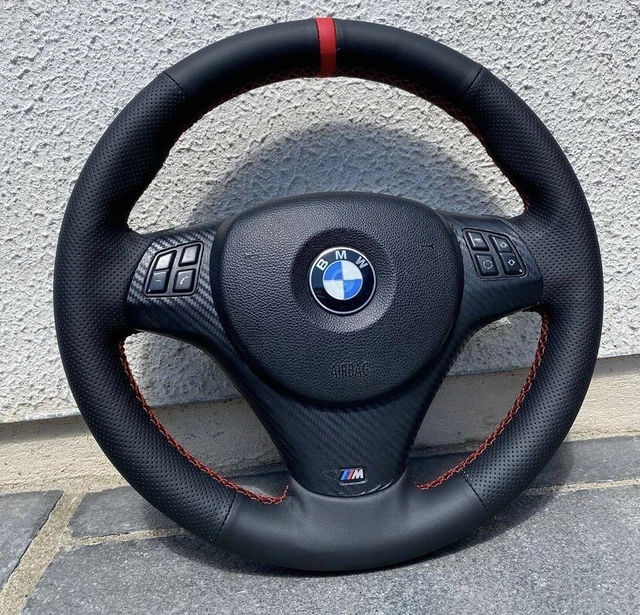 BMW 3 SERIES E90 E91 E92 E93 Black Red Stitching Steering Wheel Cover £