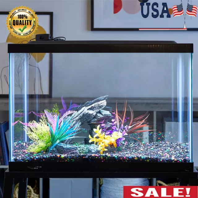 20 Gallon Fish Tank Hood Aquarium Starter Kit with LED Light Water Tank Glass US