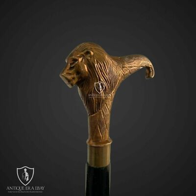 HEAD Victorien Laiton Massif Lion HEAD Handel Bois Walking Stick Cane Charismas Gift 