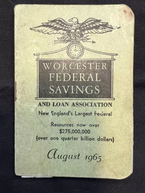 1965 Worcestor Mass Federal Savings Loan Passbook Money Unused Bank Book Quotes