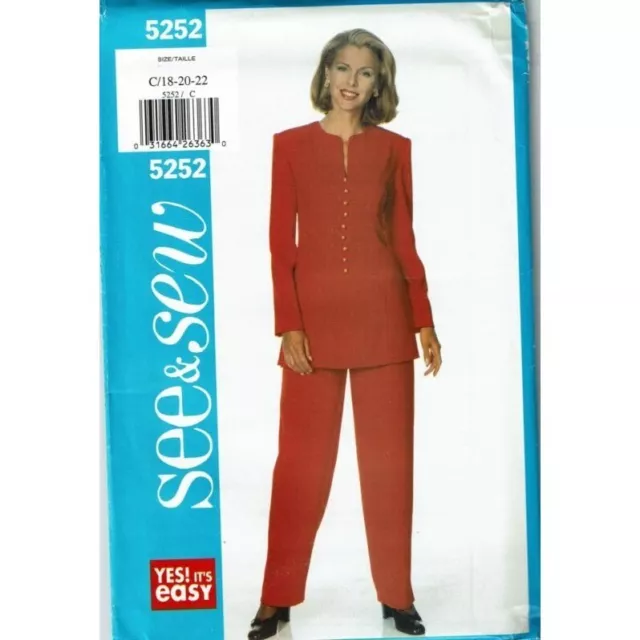 Butterick See and Sew Sewing Pattern 5252 Tunic Pants Misses Size 18-22