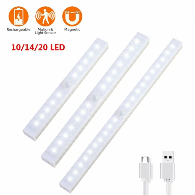 Wireless LED PIR Motion Sensor Closet Lights USB Rechargeable Light Strip Lamp