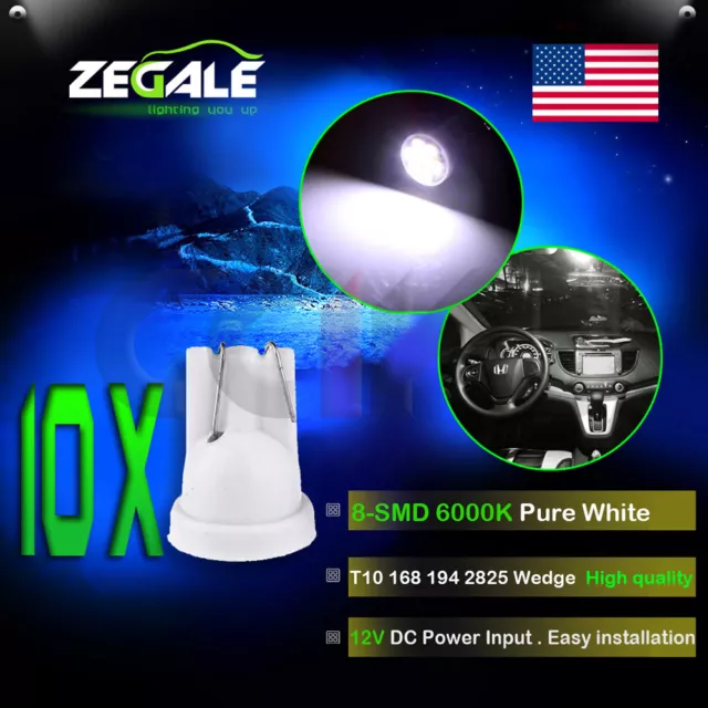 10X Super White 8SMD LED T10 194 168 Instrument Gauge Dash Light Bulbs For Ford
