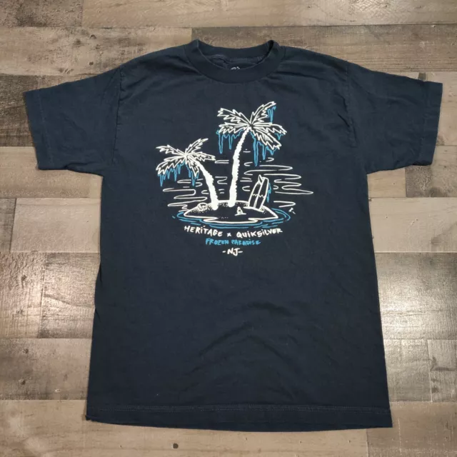 Quiksilver T-Shirt Mens S Small Blue Heritage Frozen Paradise Modern Fit Casual