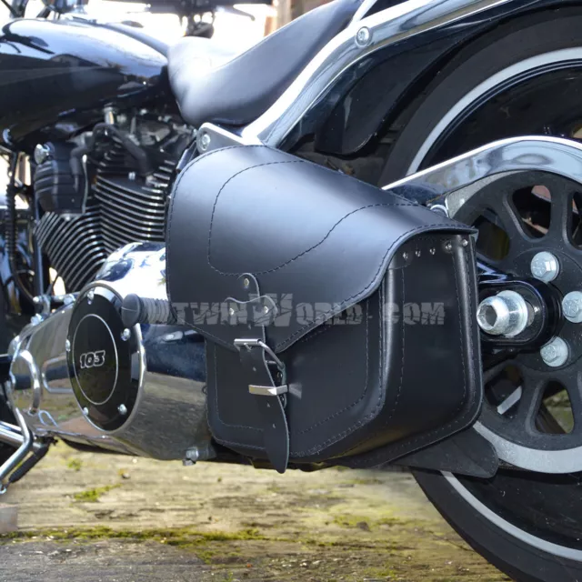 BLACK LEATHER SWINGARM Saddle Bag For Harley Davidson Softail