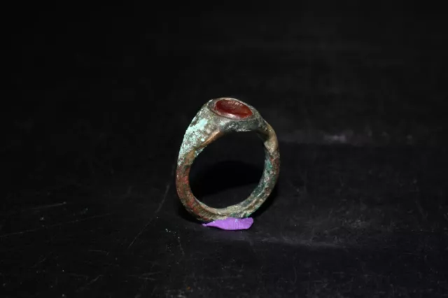 Genuine Ancient Roman Baby Bronze Ring with Carnelian Intaglio 1st Century AD 2