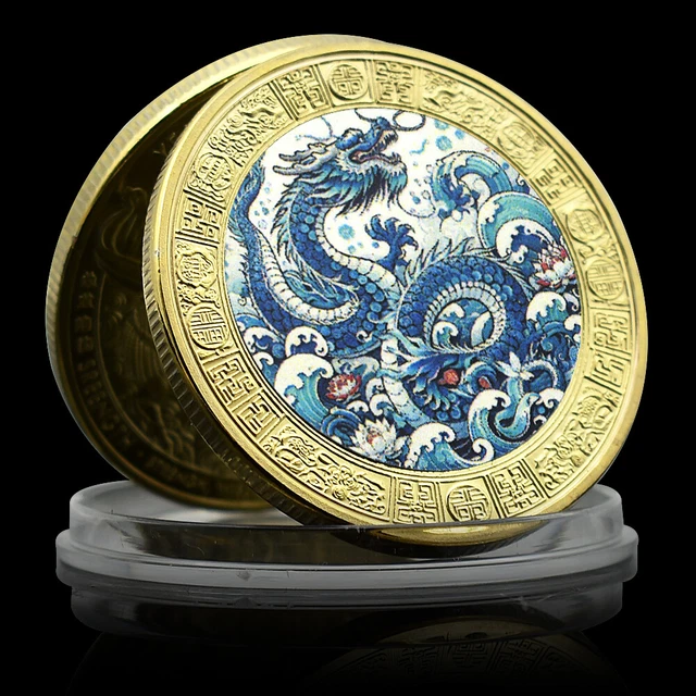 2 Pièces Médaillon Chinois Koi Porte-Bonheur - Pièce En Métal Doré/Argenté, Souvenir 2023