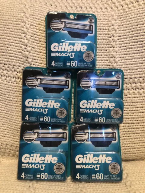 5 X Gillette Mach3 Razor Blade Refills 20 Count Total Sealed