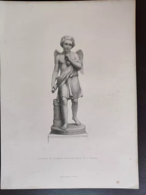  Antique Orig. B/W Engr.-From The Statue-Allegory-The Genius Of Commerce-1870Ca