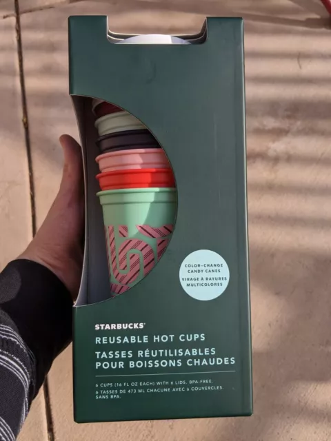 Starbucks Reusable Hot Cups 6 Pack 2020 Holiday Color Changing Candy Cane Winter