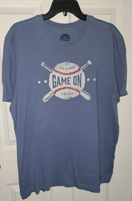 LIFE IS GOOD Men's L Baseball Theme Blue Short Sleeve Game On Crusher T-shirt