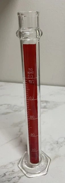Vintage Pyrex  Red Line 50 ml Glass Graduated Cylinder w/ Octagonal Base