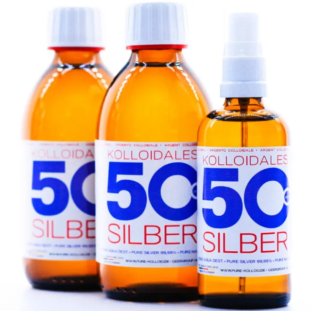 Kolloidales Silber PureSilverH2O 600ml ● 50 ppm ● 2* 250ml & Spray 50ppm 100ml